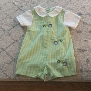 Boys green tractor one-piece